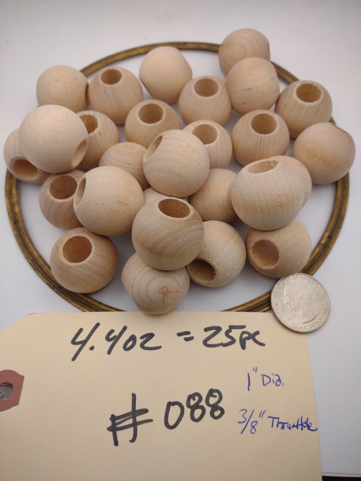 1" Dia 3/8" hole Unfinished Wood Round Ball Beads 25pc Packs Lot #WB06