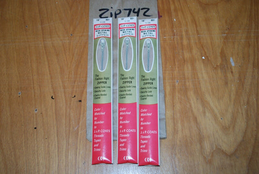 N.O.S. J&P Coats 18" Metal Zipper 16 Ecru - (Lot of 3 packs) - zip742
