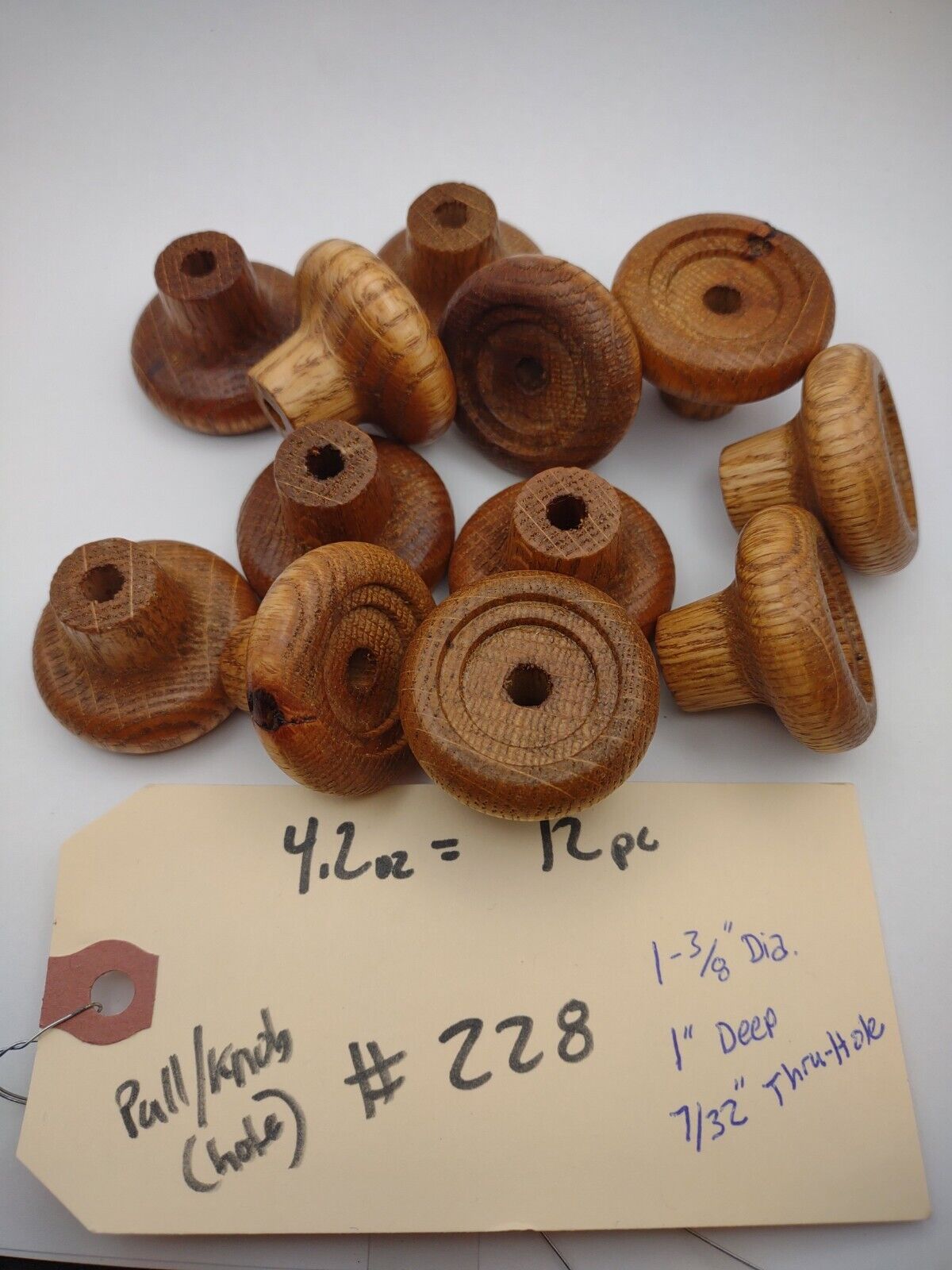 1-3/8" x 1" x 7/32" finished OAK Cabinet Drawer Pull 12pc Pack Lot #CPH07