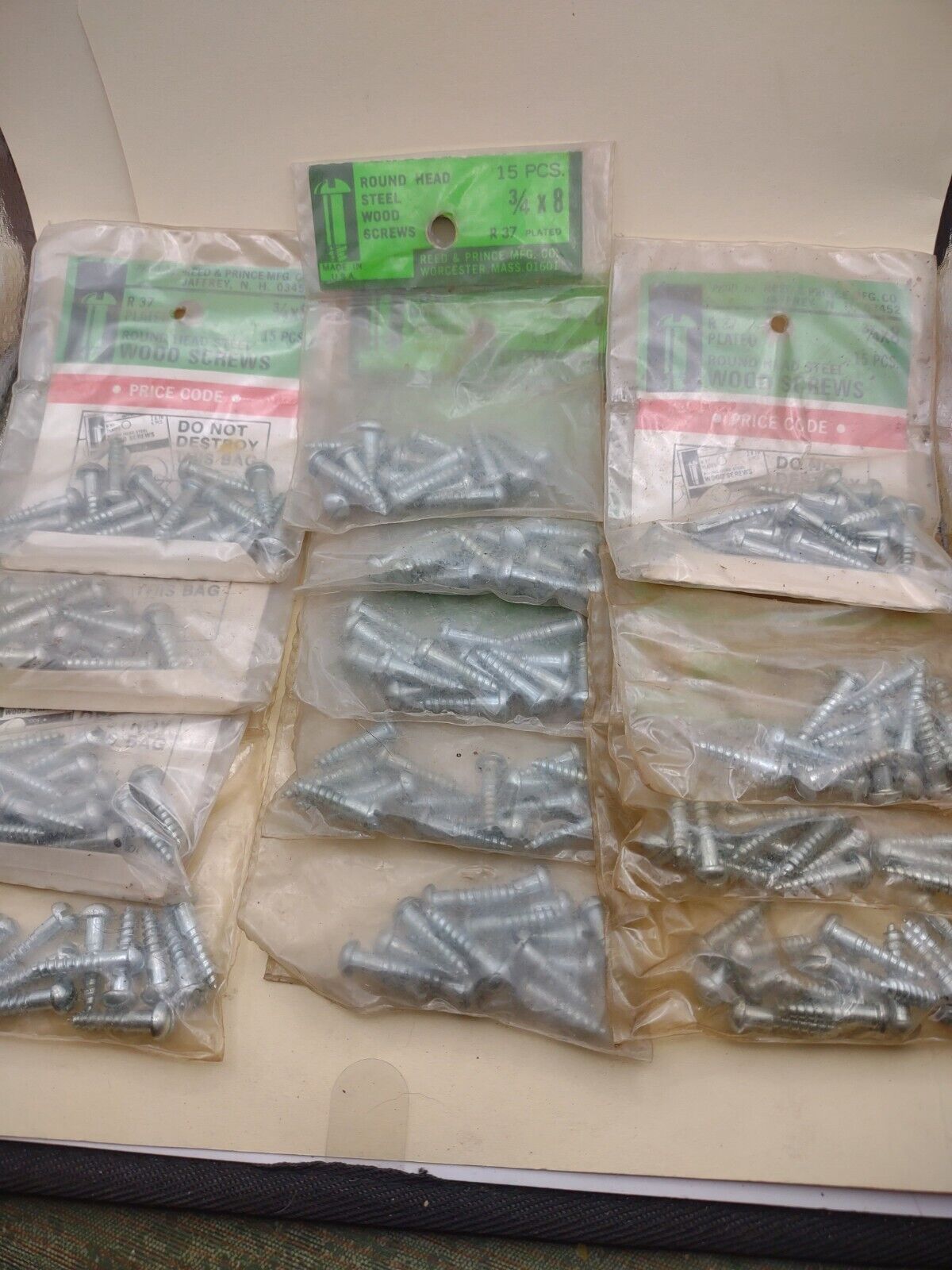 #8 x 3/4" Slotted Round Head Reed & Prince Wood Screws (195pcs) NOS Lot RP093