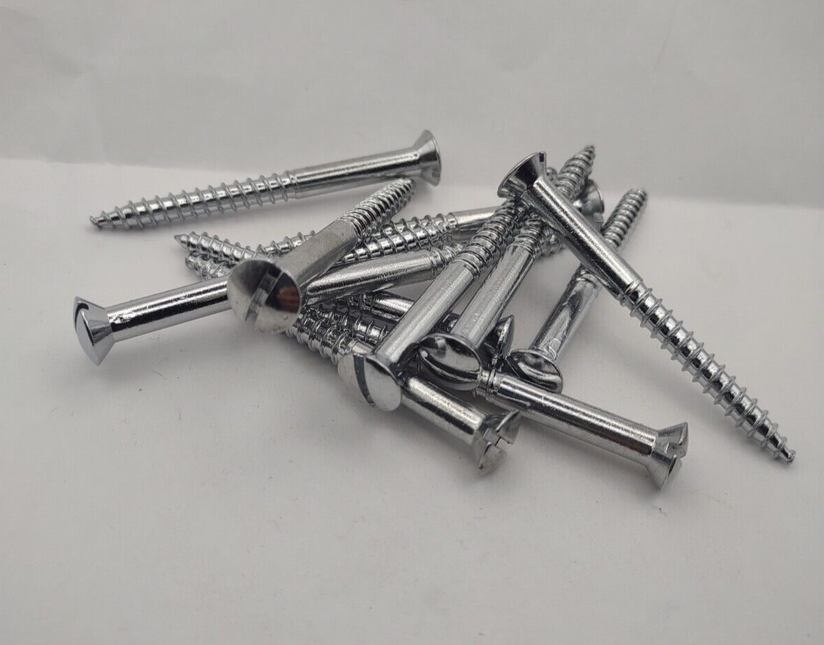 #12 x 2-1/2" Chrome Brass Oval Head Slotted Marine Wood Screws (12) pack CBWS47