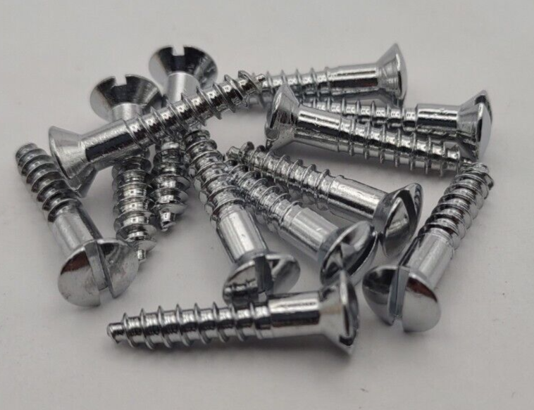 #8 x 7/8" Chrome Brass Oval Head Slotted Marine Wood Screws (12) pack CBWS30