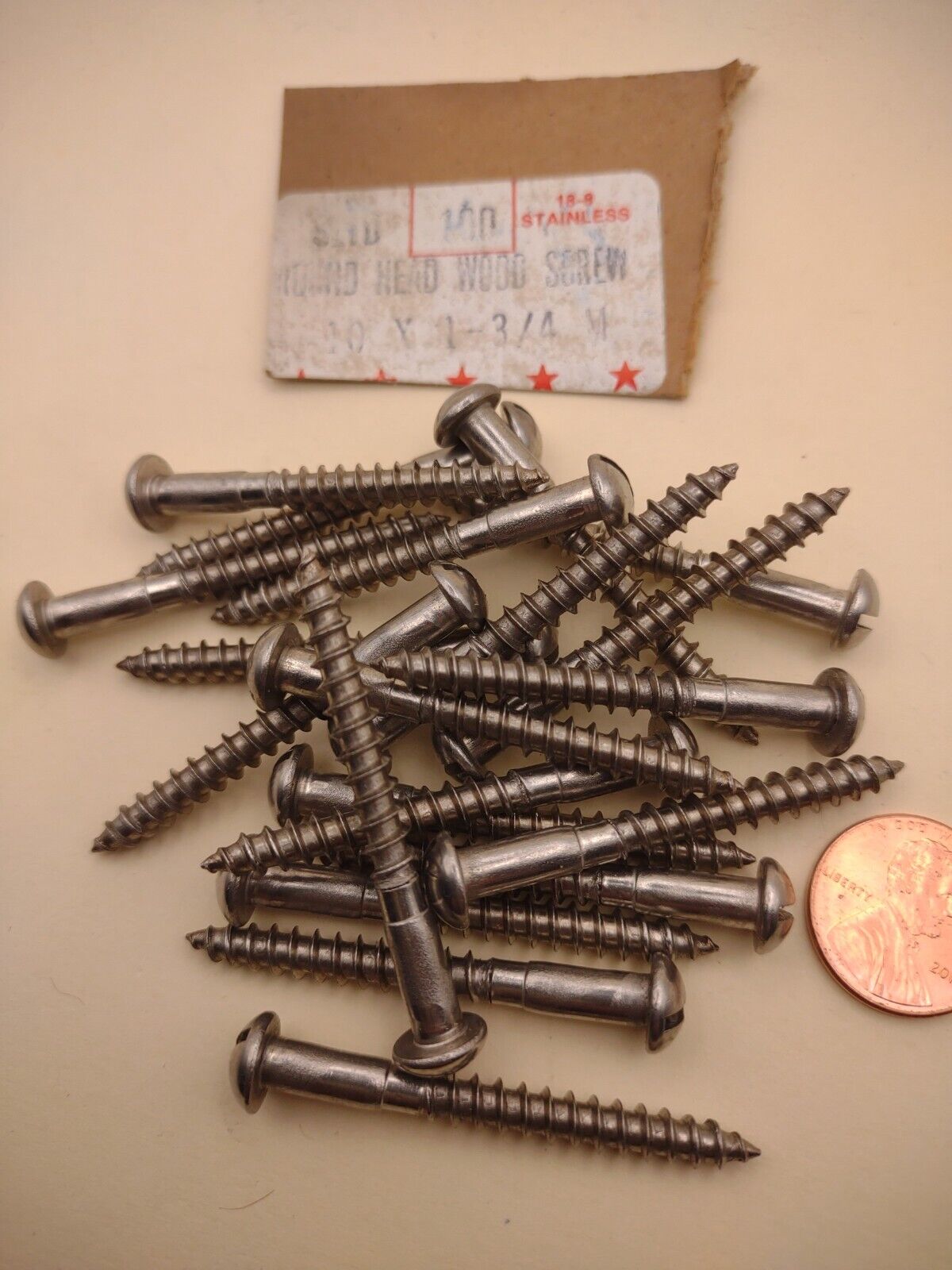 #10x 1-3/4" 18-8 Stainless Round Head Slotted Marine Wood Screws 20 pack SSWS52