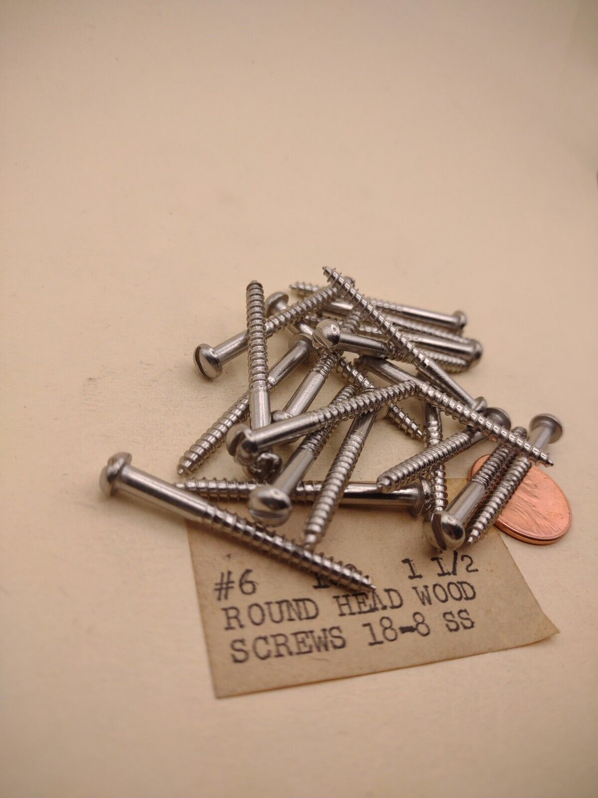 #6 x 1-1/2" 18-8 Stainless Round Head Slotted Marine Wood Screws (20 pack SSWS33