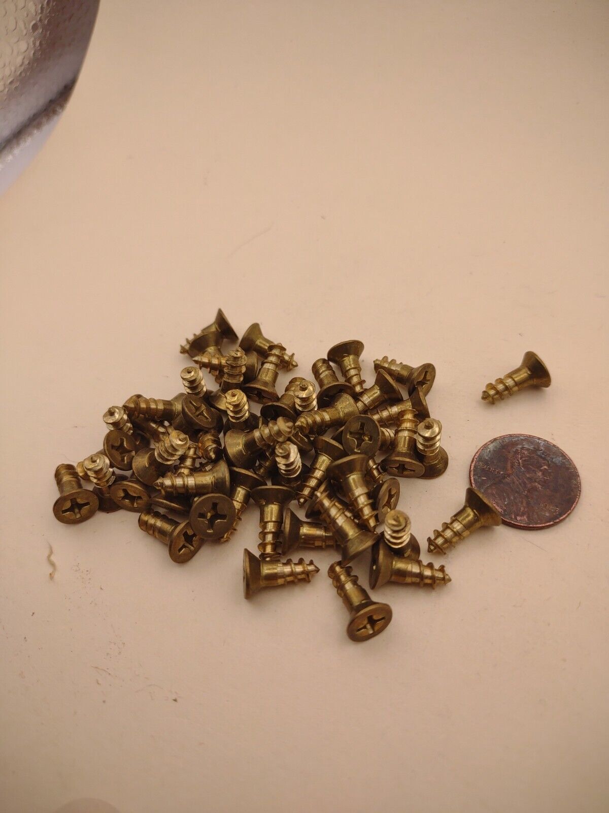 #8 x 1/2" NOS Flat Head Phillips BRASS Wood Screws Lot of (53pcs) BOX0228