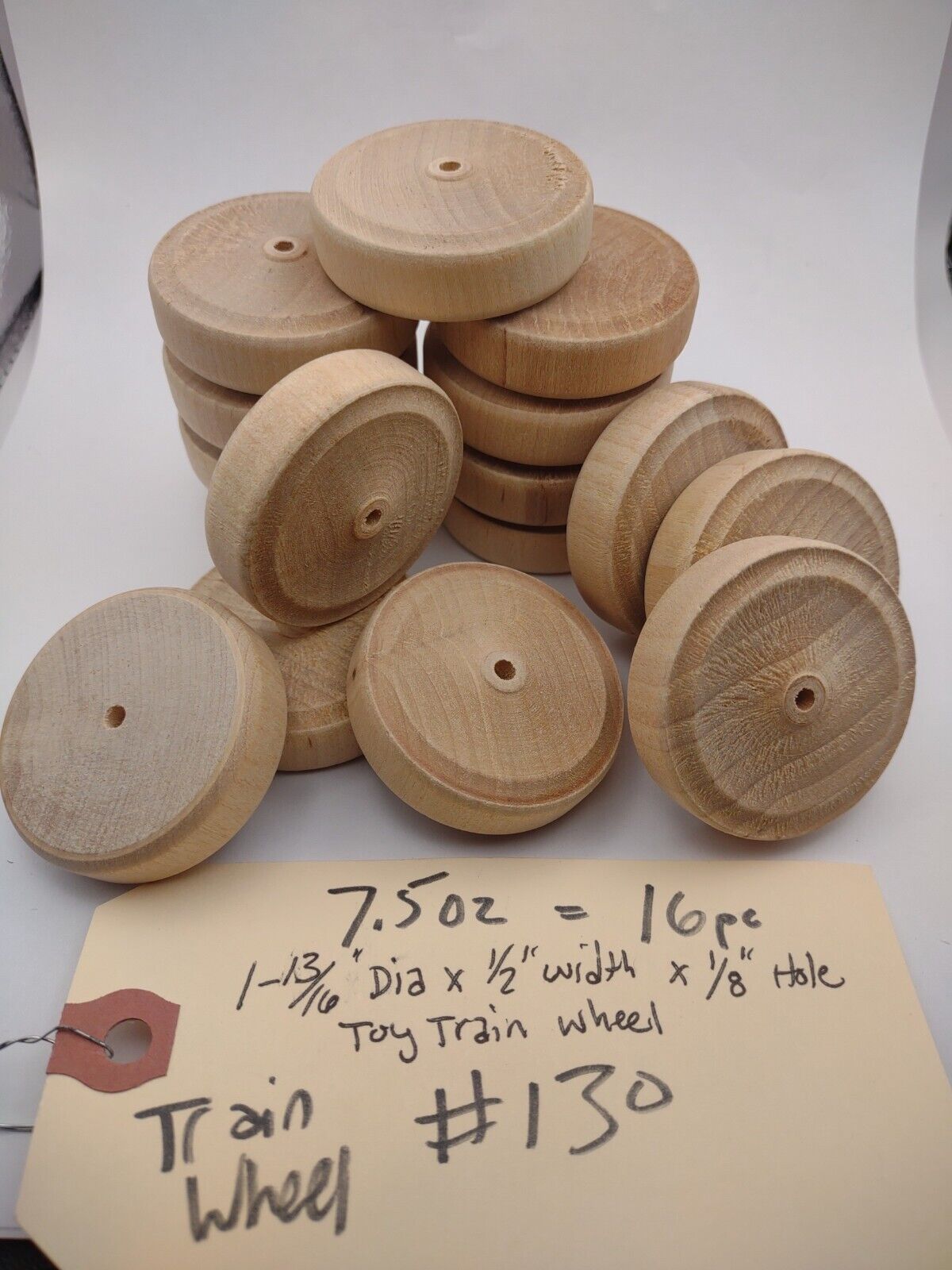 1-13/16" x 1/2" x 1/8" Unfinished Wooden Toy Train Wheel 16pc Packs Lot #TW12