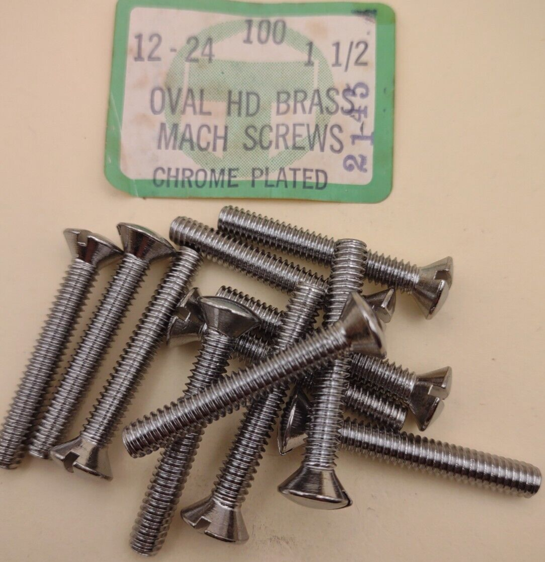 12-24 x 1-1/2" Oval Head Slotted Chrome Brass Machine Screws (12 pack NOS CBMS41
