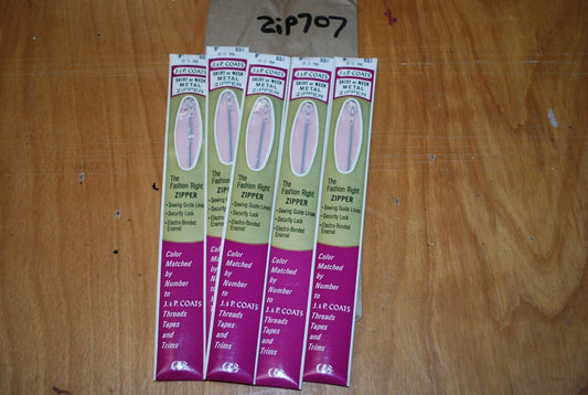 N.O.S. J&P Coats 9" Metal Zipper 30 Lt. Pink - (Lot of 5 packs) - zip707