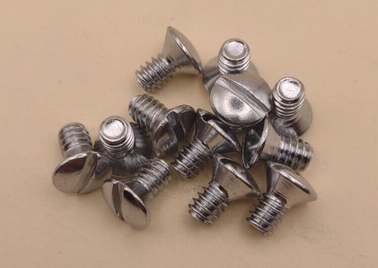 10-24 x 3/8" Oval Head Slotted Chrome Brass Machine Screws (12 pack) NOS CBMS27
