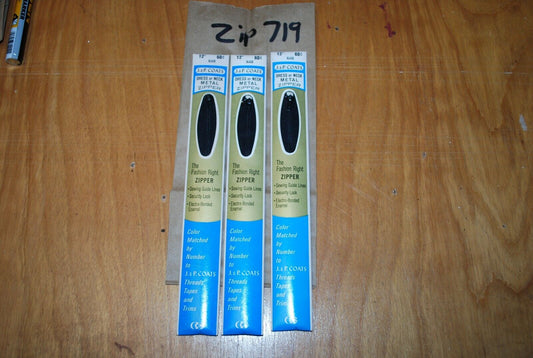 N.O.S. J&P Coats 12" Metal Zipper Black - (Lot of 3 packs) - zip719