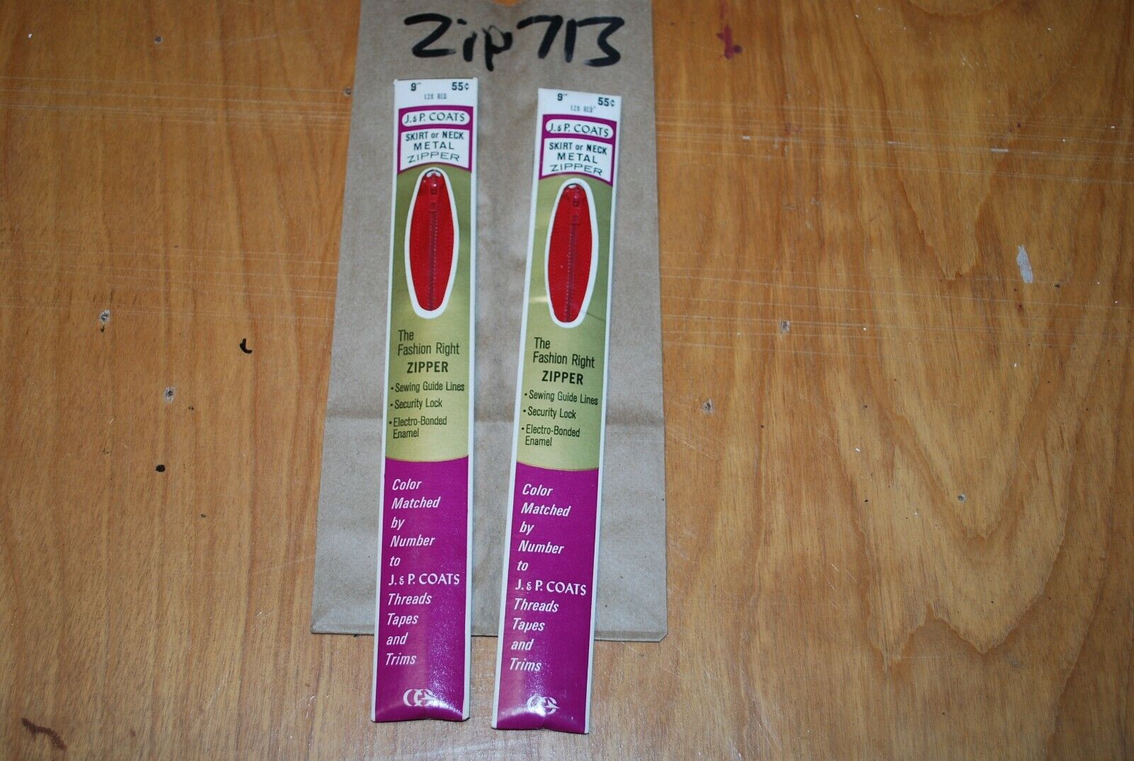 N.O.S. J&P Coats 9" Metal Zipper 128 Red- (Lot of 2 packs) - zip713