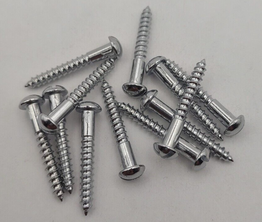 #6 x 1" Chrome Brass Round Head Slotted Marine Wood Screws (12) pack CBWS57