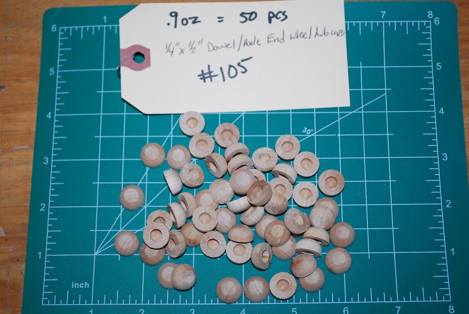 1/2" x 1/4" hole Unfinished Hardwood Toy Axle Dowel Cap 50pc Packs Lot #TA13