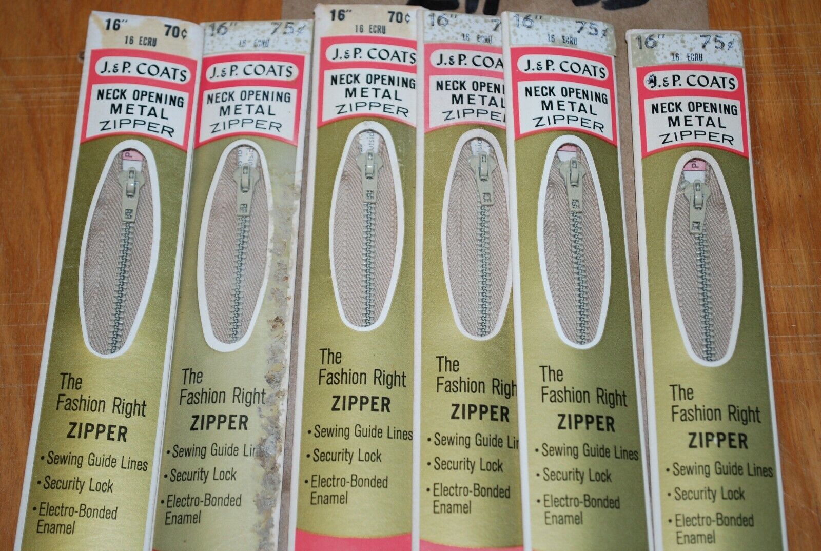 N.O.S. J&P Coats 16" Metal Zipper 16 Ecru - (Lot of 6 packs) - zip733