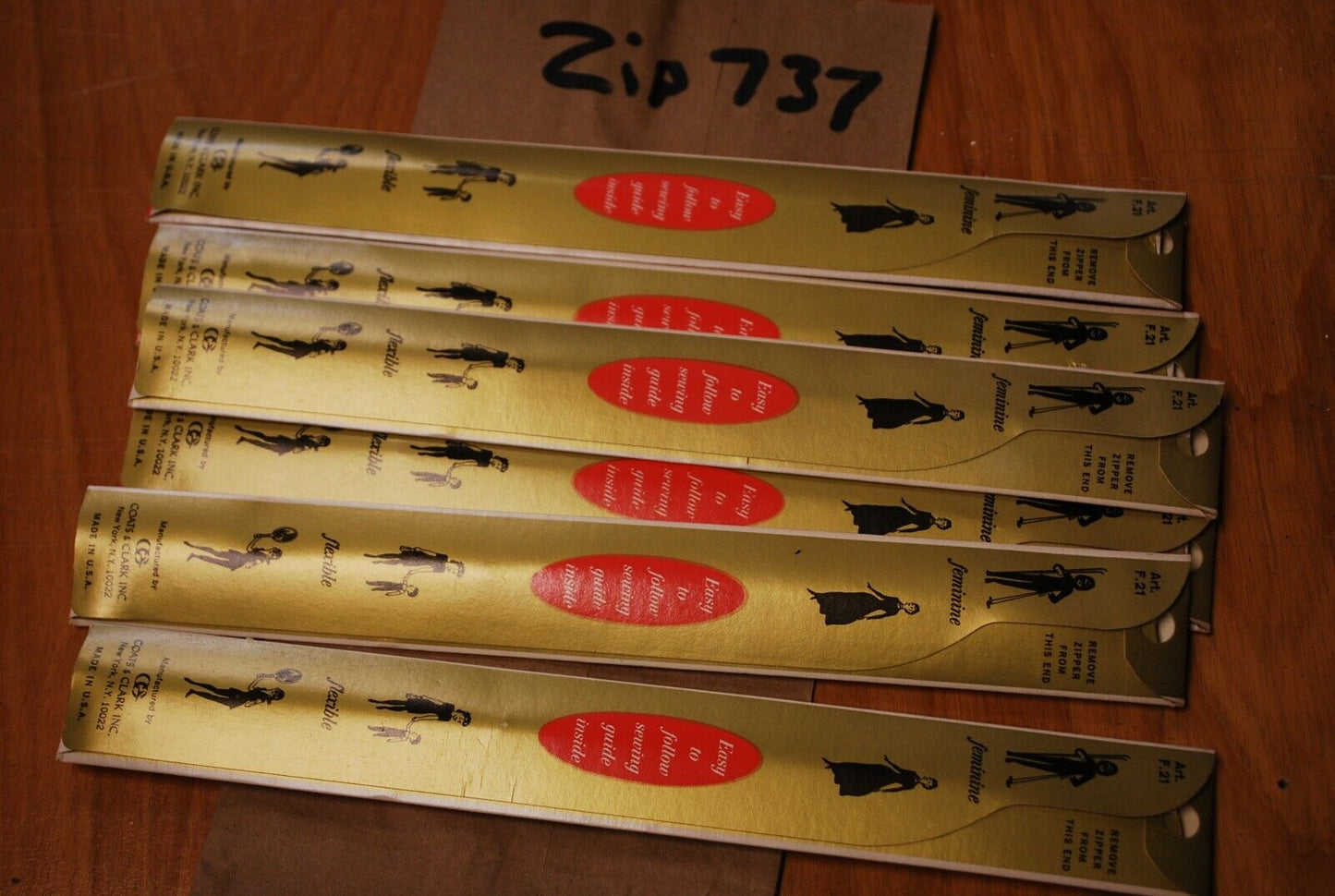 N.O.S. J&P Coats 18" Metal Zipper 128 Red - (Lot of 6 packs) - zip737