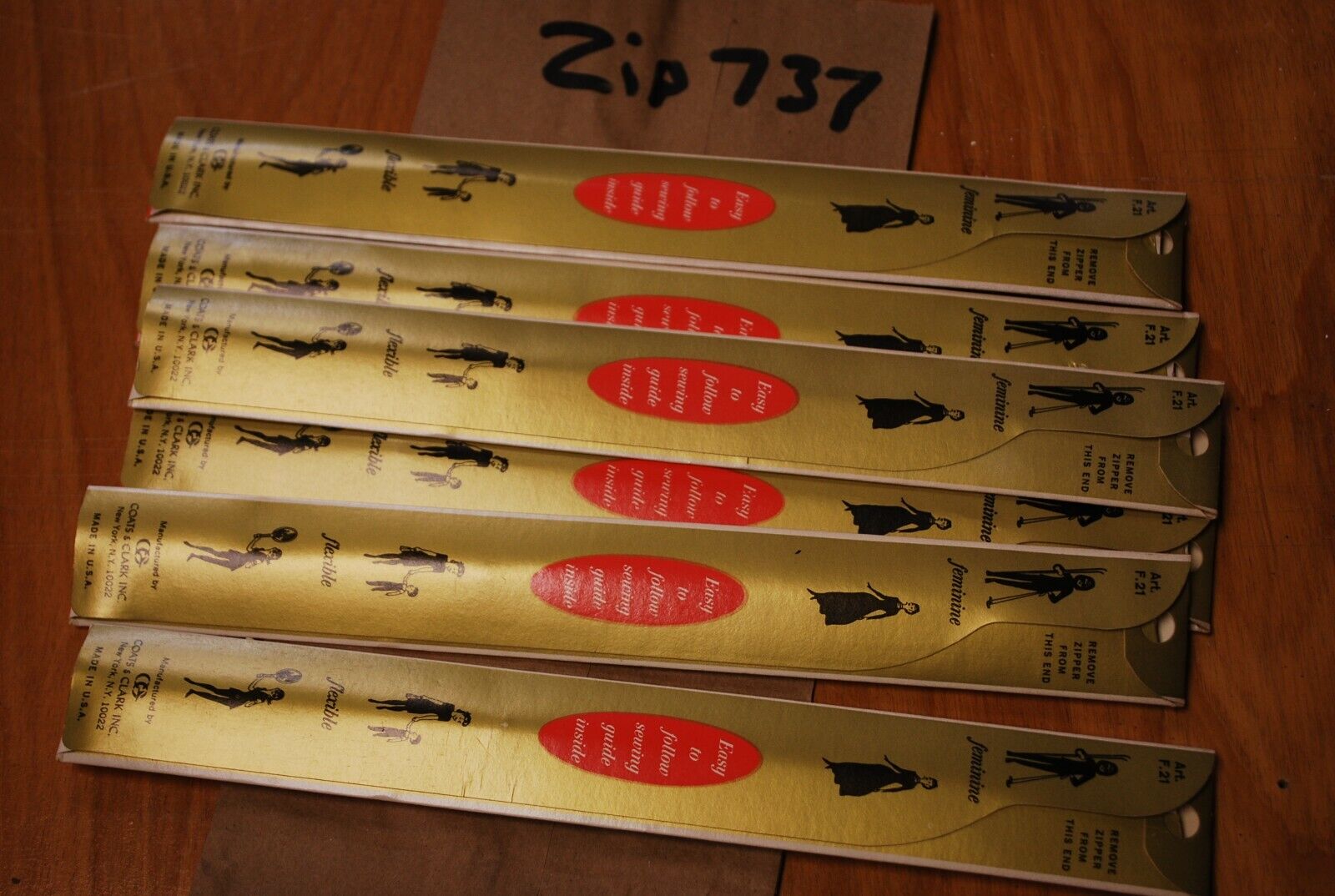 N.O.S. J&P Coats 18" Metal Zipper 128 Red - (Lot of 6 packs) - zip737