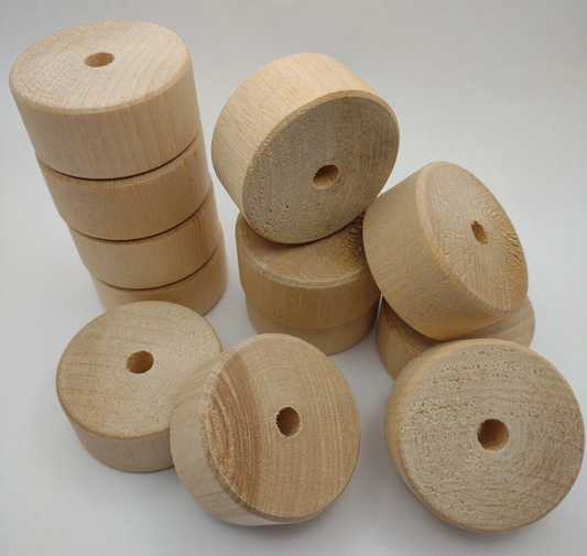 1-5/8" x 5/8" x 1/4" Unfinished Stone Age Wooden Toy Wheel 12pc Packs Lot #TW01