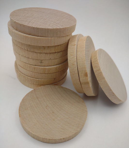 2" Unfinished Wooden Disc / Medallion / Token / Poker Chip Lot of (12) #D02