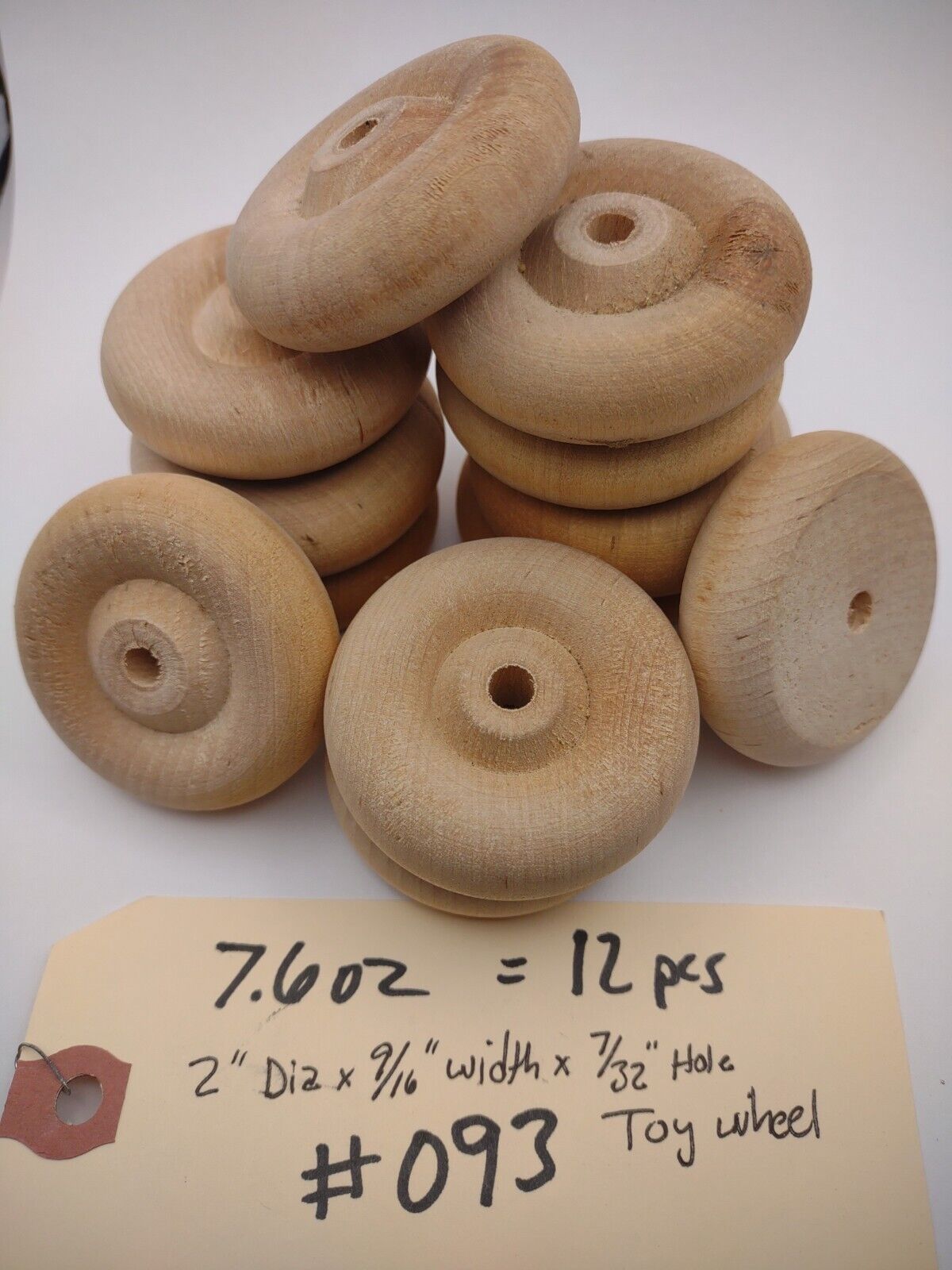 2" x 9/16" x 7/32" hole Unfinished Wooden Toy Wheel 12pc Packs Lot #TW15
