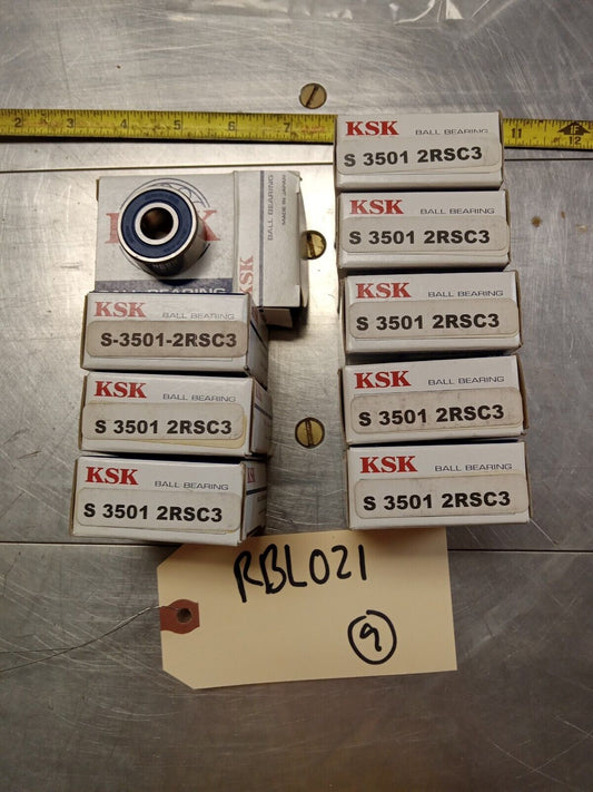 KSK S 3501 2RSC3 Ball Bearings - Lot of Qty (9) NOS - RBL021