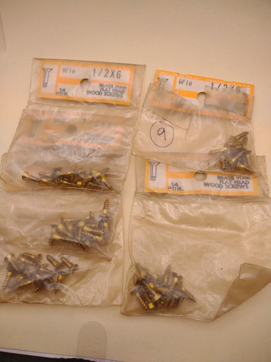 #6 x 1/2" Slotted Flat Head Reed & Prince BRASS Wood Screws (65pcs) Lot RP063