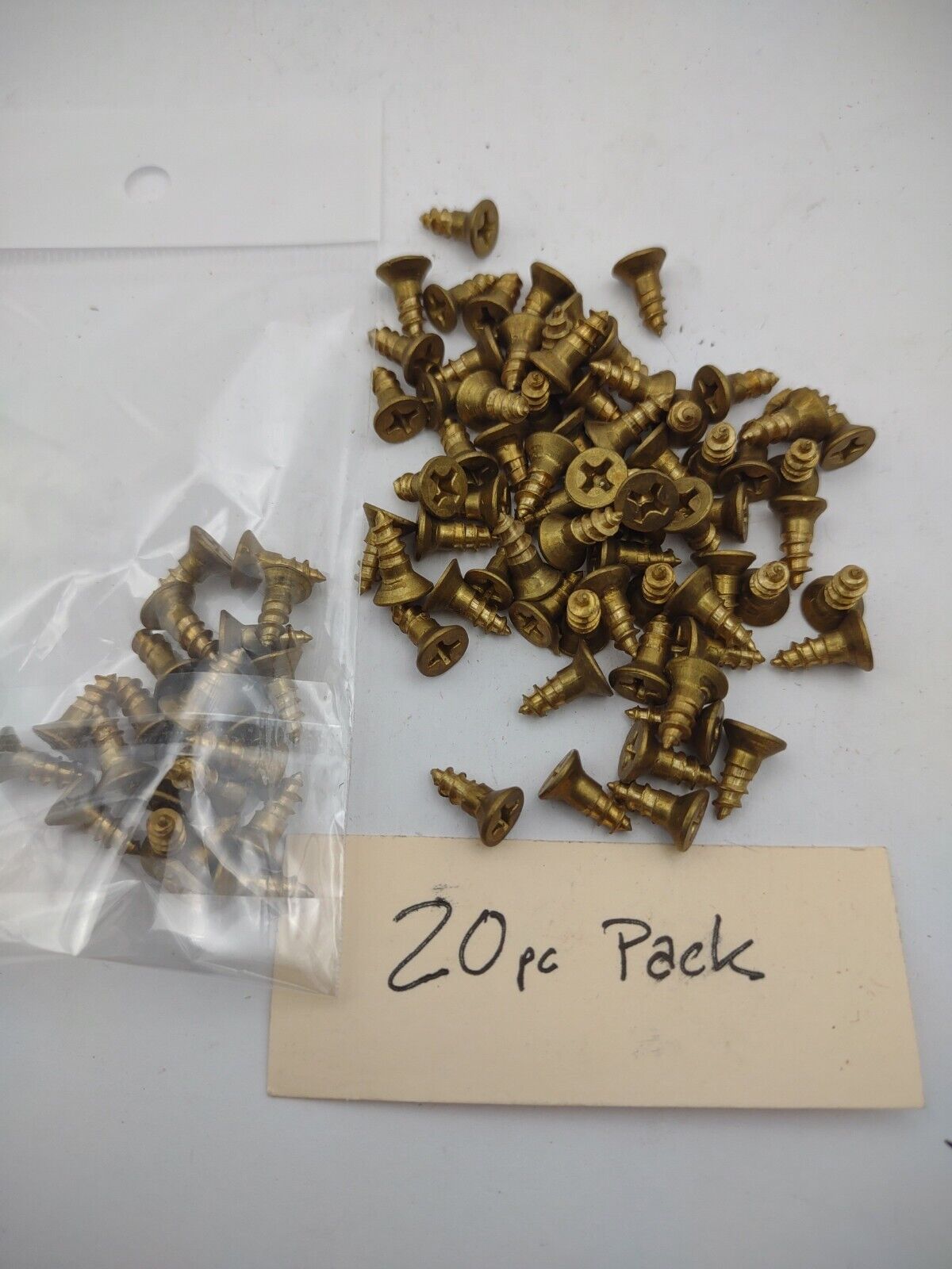 #6 x 3/8" Solid Brass Phillips FH Wood Screws (20) Pack- NOS - A010p