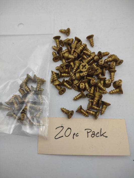 #6 x 3/8" Solid Brass Phillips FH Wood Screws (20) Pack- NOS - A010p