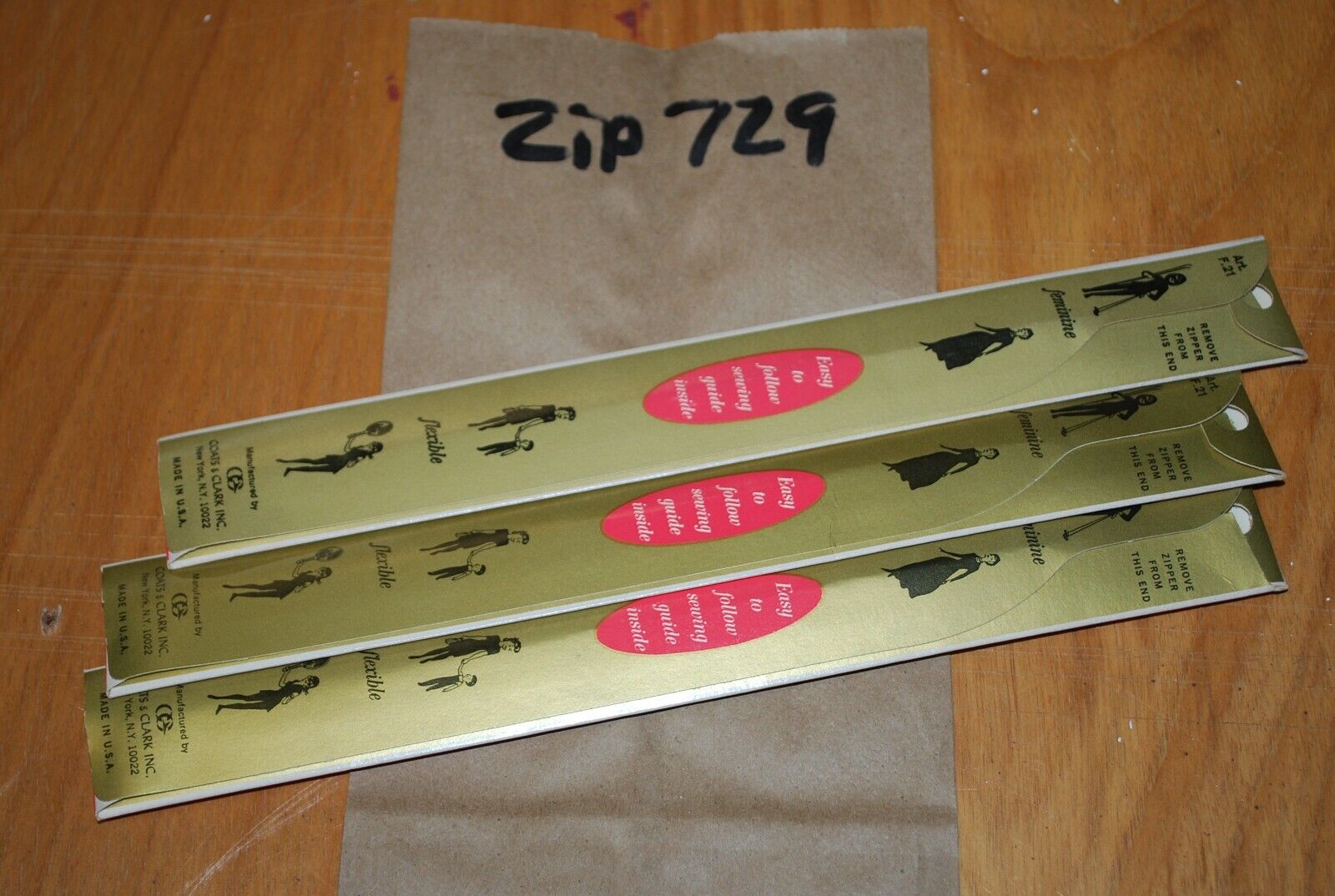 N.O.S. J&P Coats 16" Metal Zipper 128 Red - (Lot of 3 packs) - zip729