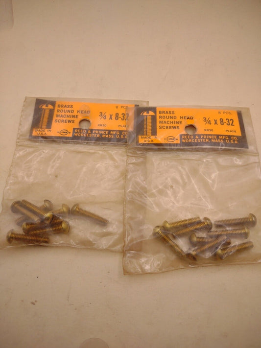 #8-32 x 3/4" Slotted Round Head Reed & Prince BRASS Machine Screws (16pcs) RP145