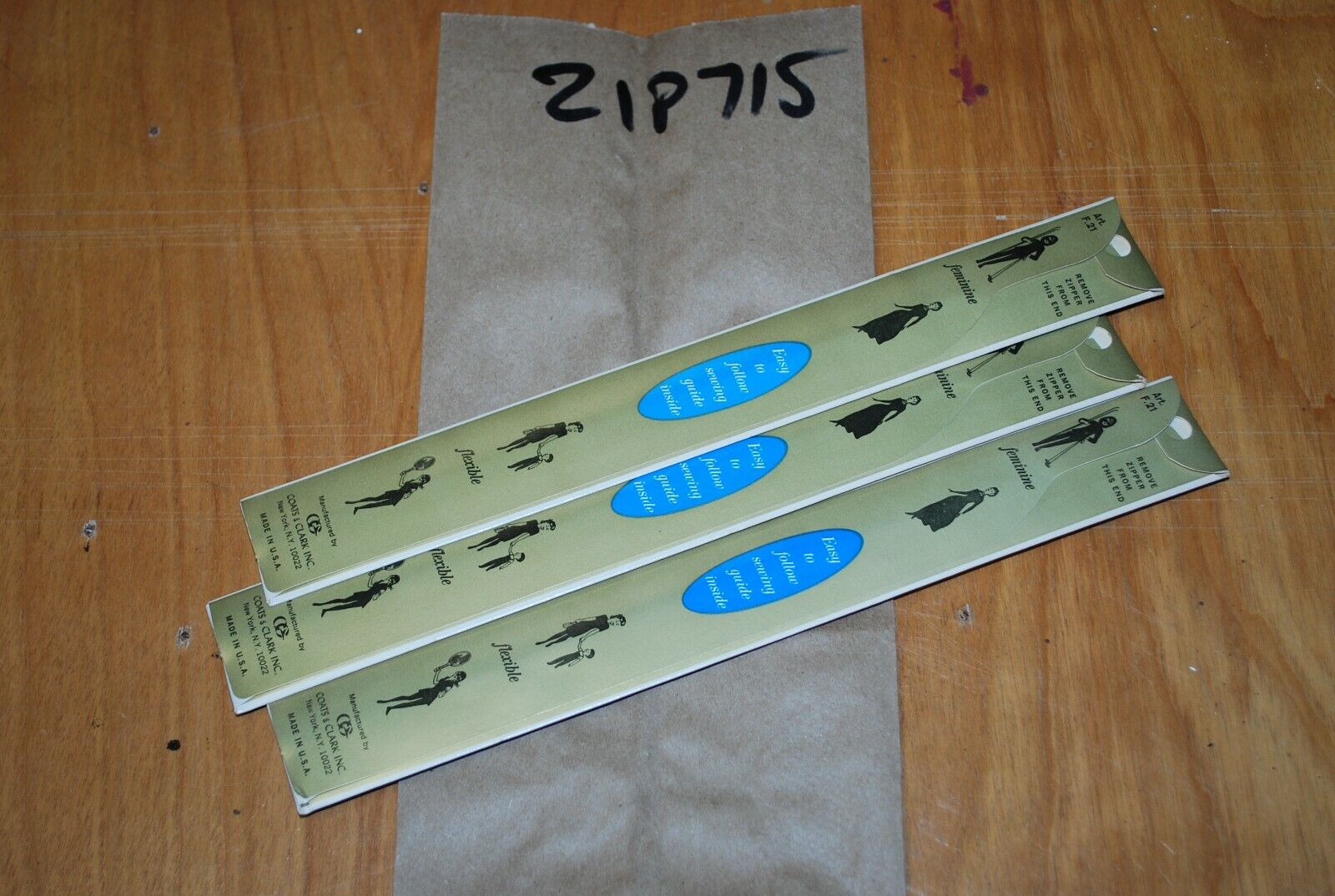 N.O.S. J&P Coats 12" Metal Zipper 48-A London Tan - (Lot of 3 packs) - zip715