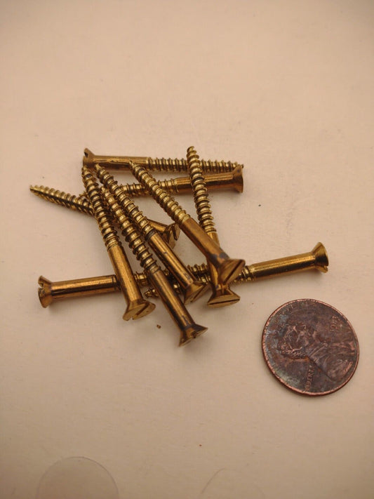 #6 x 1-1/2" NOS Flat Head Slotted Brass Wood Screws Pack of (10) BOX0244P