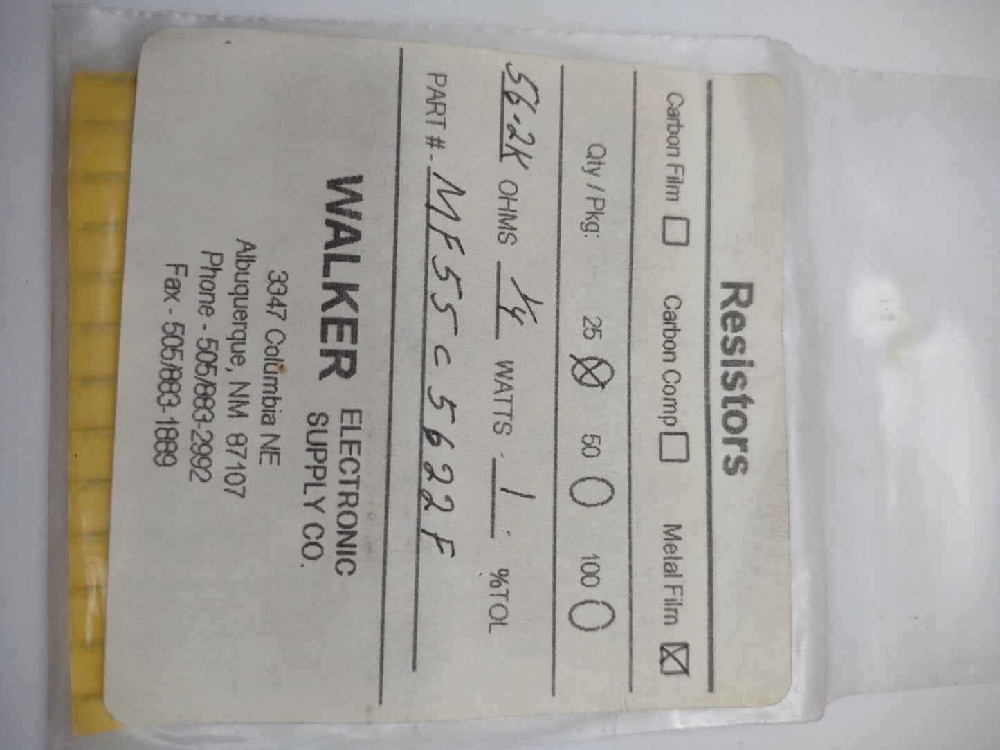 Walker 56.2k 1/4 Watt 1% MF55C 5622F Metal Film Resistors Pack lot qty (25) 11