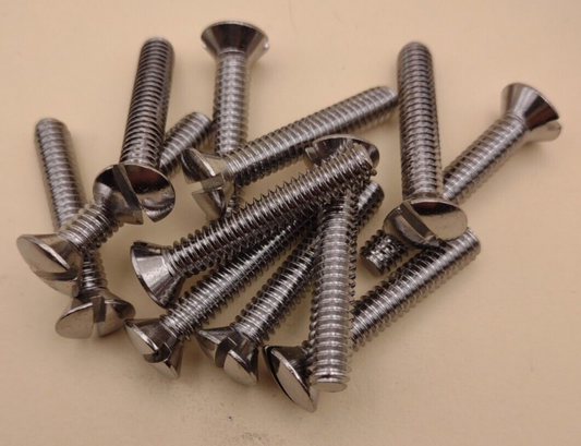 1/4"-20x 1-1/2" Oval Head Slotted Chrome Brass Machine Screws 12 pack NOS CBMS51