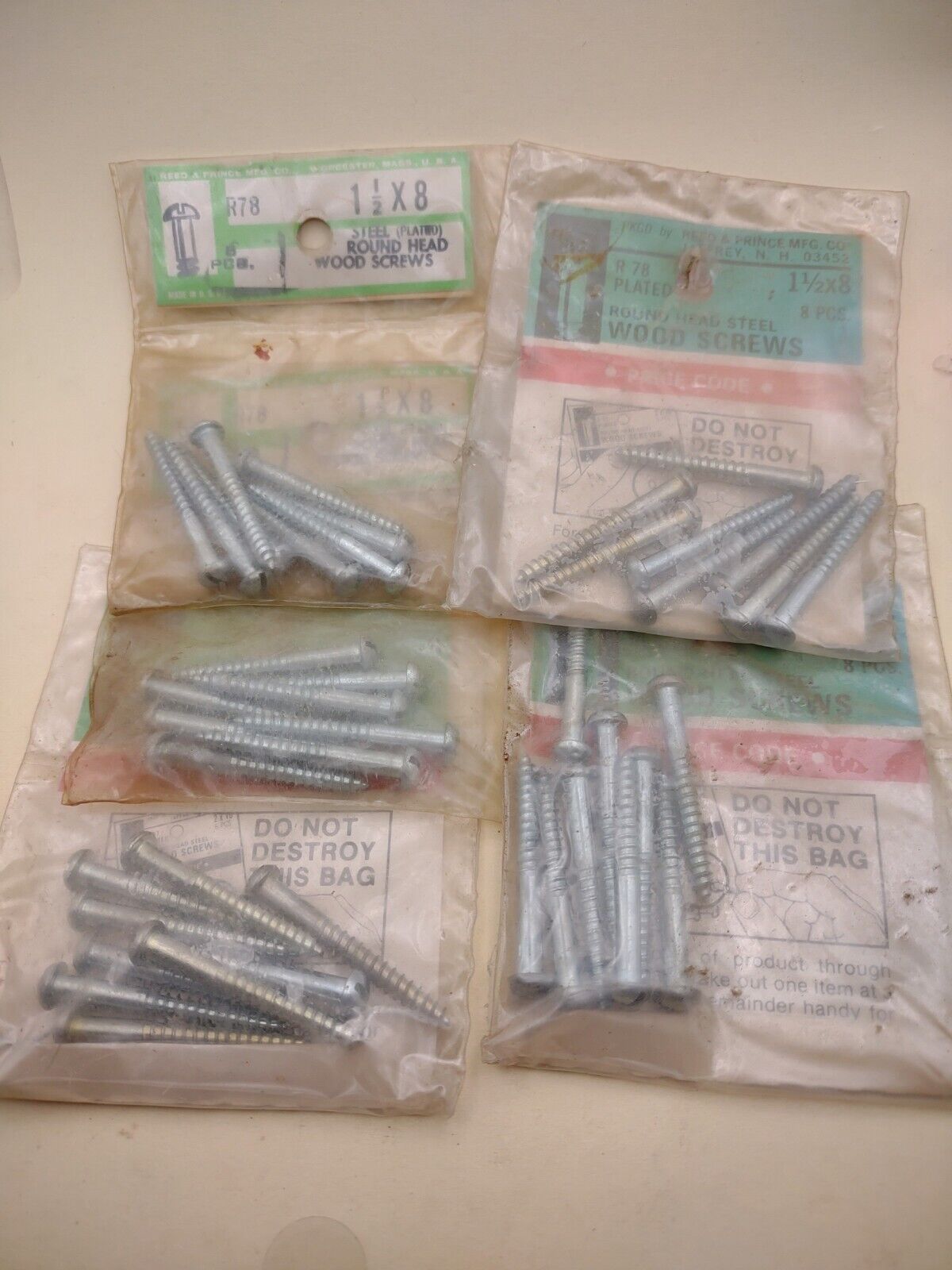 #8 x 1-1/2" Slotted Round Head Reed & Prince Wood Screws (40pcs) NOS Lot RP096