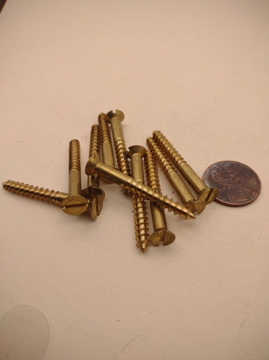 #8 x 1-1/2" NOS Flat Head Slotted Brass Wood Screws Pack of (10) BOX0250P