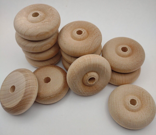 1-1/2" x 1/2" x 1/4" Unfinished Wooden Toy Wheel 12pc Packs Lot #TW03