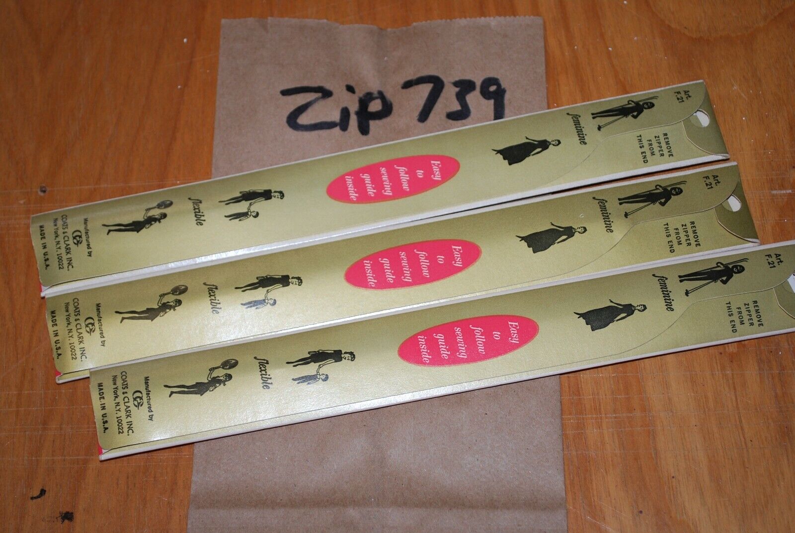 N.O.S. J&P Coats 18" Metal Zipper 48-A London Tan - (Lot of 3 packs) - zip739