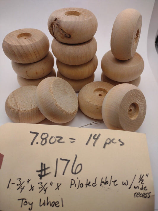 1-3/4" x 3/4" x 1/8" Unfinished Wooden Toy Wheel 14pc Packs Lot #TW11