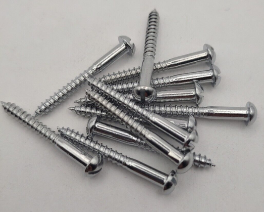 #6 x 1-1/4" Chrome Brass Round Head Slotted Marine Wood Screws (12) pack CBWS58
