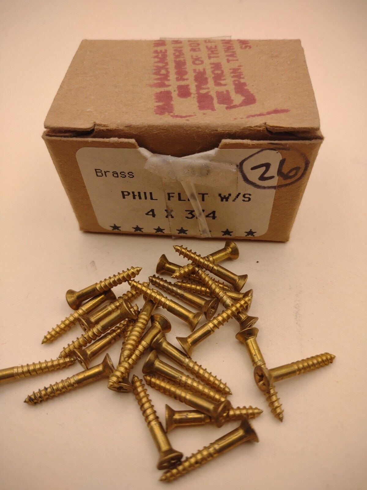 #4 x 3/4" NOS Flat Head Phillips BRASS Wood Screws Lot of (26pcs) BOX0221