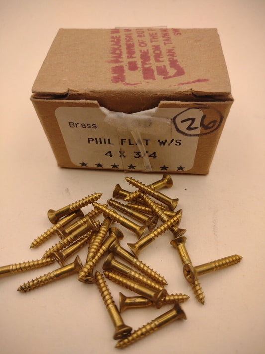 #4 x 3/4" NOS Flat Head Phillips BRASS Wood Screws Lot of (26pcs) BOX0221