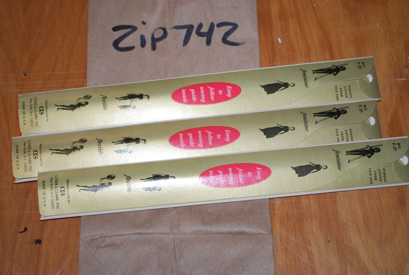 N.O.S. J&P Coats 18" Metal Zipper 16 Ecru - (Lot of 3 packs) - zip742