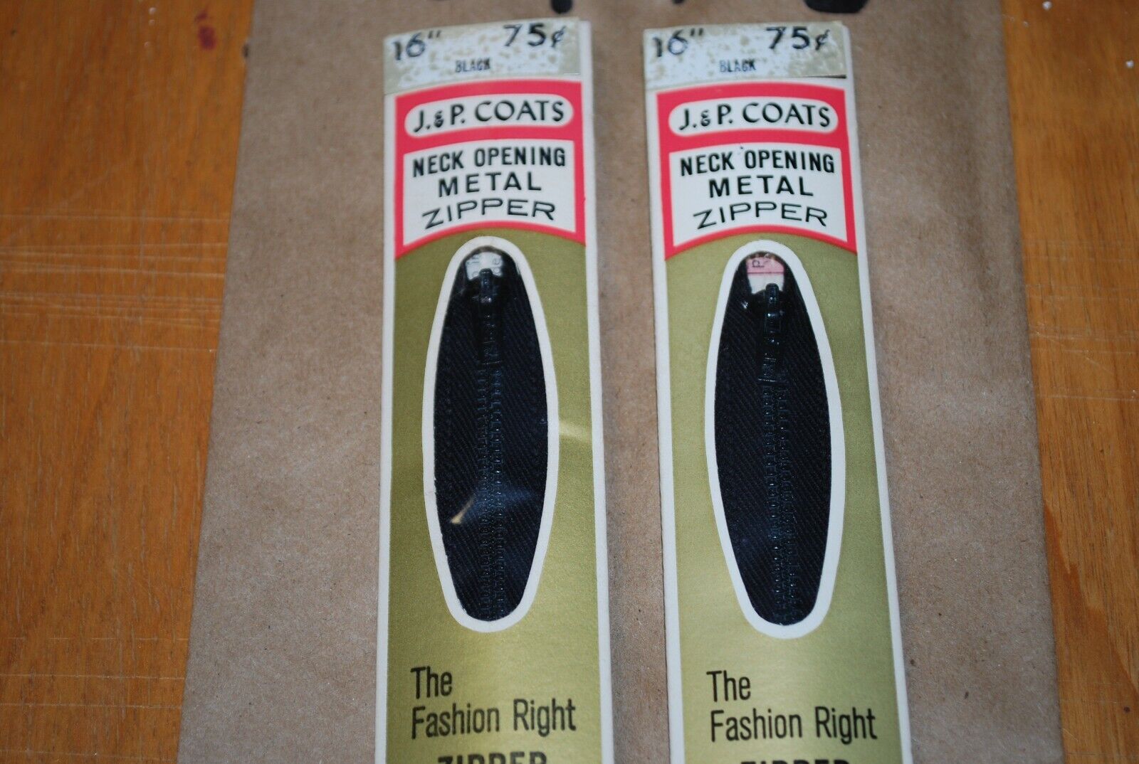 N.O.S. J&P Coats 16" Metal Zipper Black - (Lot of 2 packs) - zip728