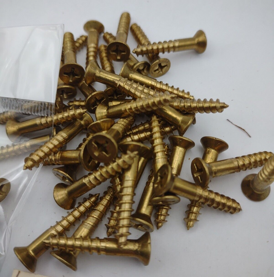 #8 x 1" Solid Brass Phillips FH Wood Screws (100) Box Pack- NOS - A004