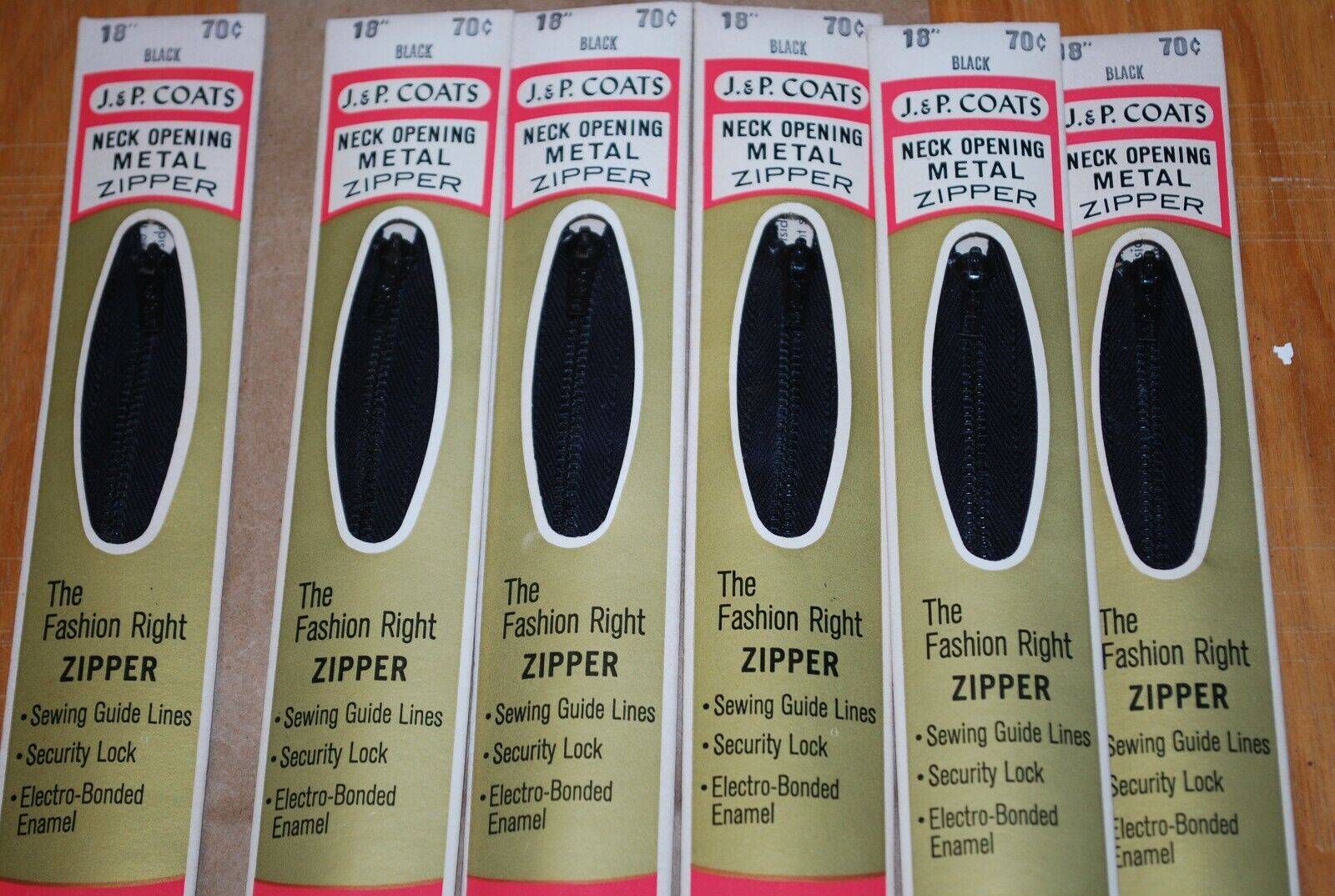 N.O.S. J&P Coats 18" Metal Zipper Black - (Lot of 6 packs) - zip736