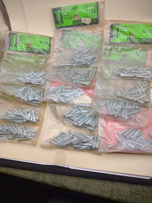 #5 x 3/4" Slotted Round Head Reed & Prince Wood Screws (260pcs) NOS Lot RP079