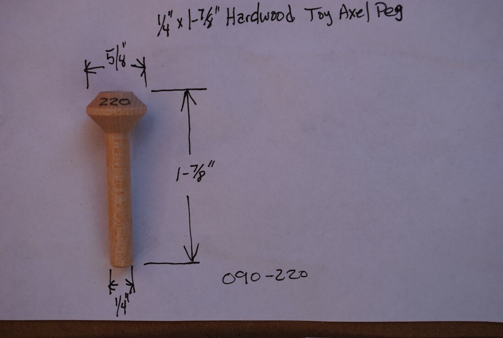 1/4" Tenon x 1-7/8" Unfinished Hardwood Toy Axel Peg 25pc Packs Lot #TA07