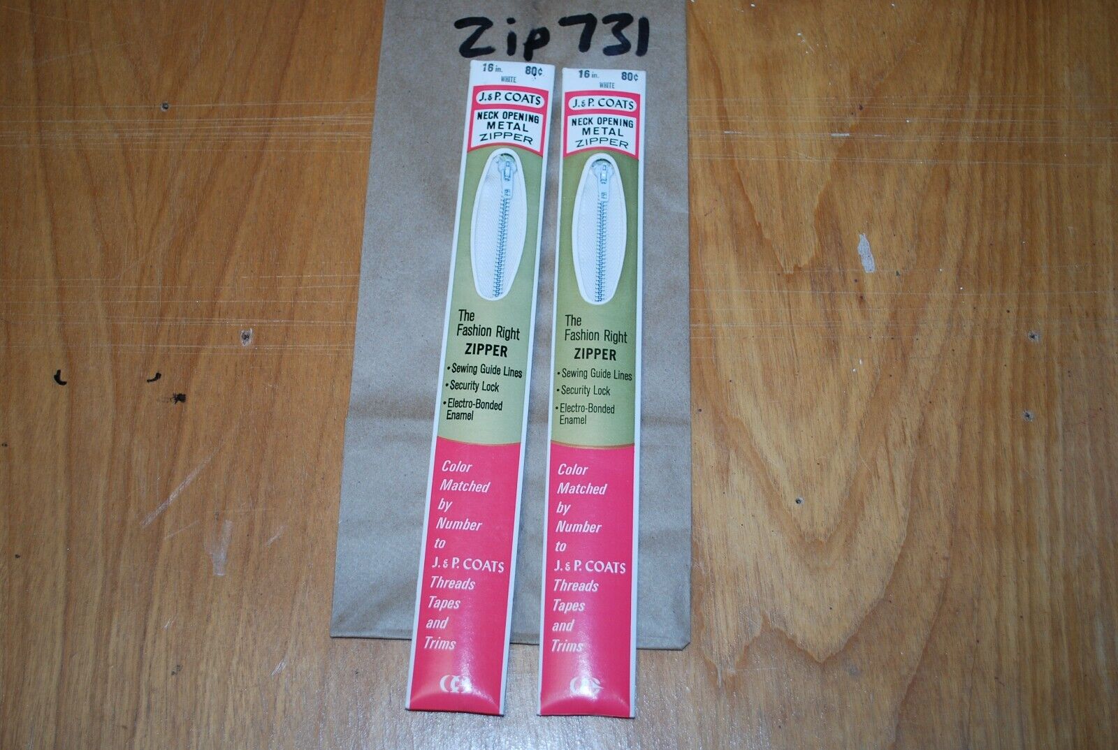 N.O.S. J&P Coats 16" Metal Zipper White - (Lot of 2 packs) - zip731