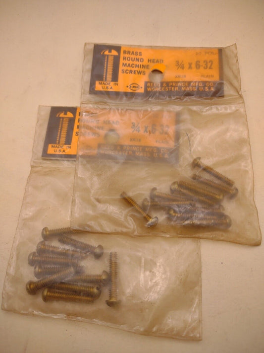 #6-32 x 3/4" Slotted Round Head Reed & Prince BRASS Machine Screws (20pcs) RP142