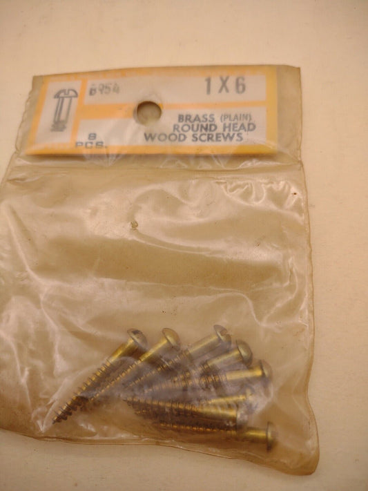 #6 x 1" Slotted Round Head Reed & Prince BRASS Wood Screws (8pcs) Lot RP113